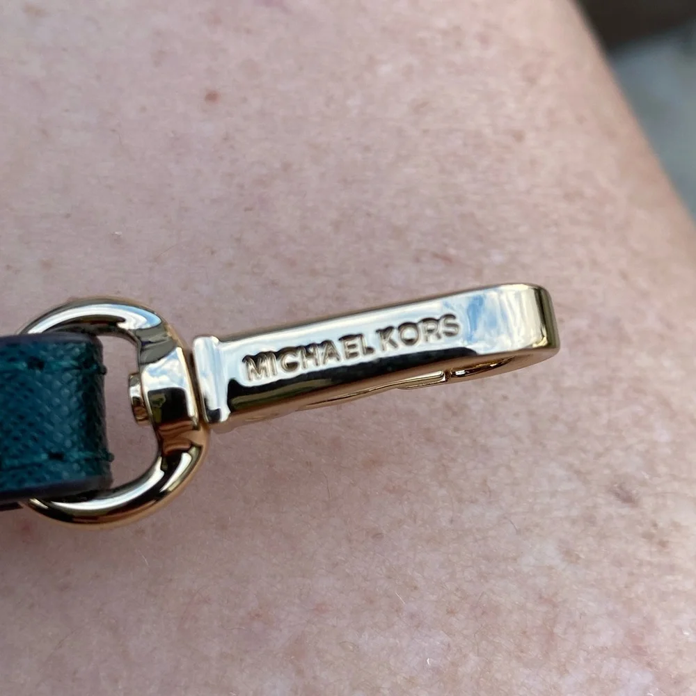 MICHAEL KORS dark green wristlet strap key fob authentic